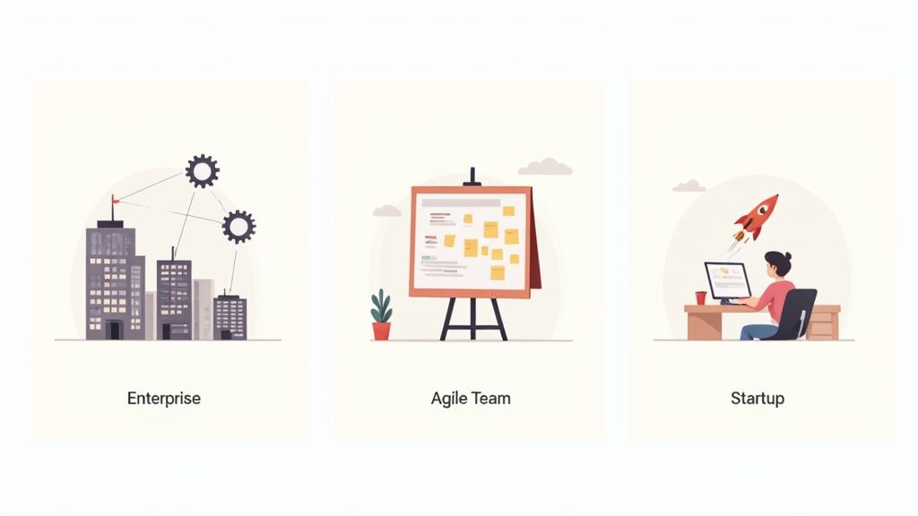 People collaborating around a whiteboard, mapping out a project plan in a modern office.