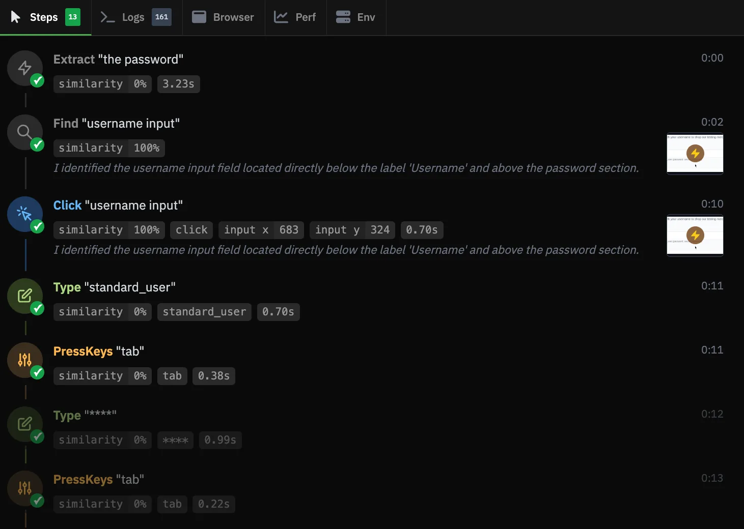 Action log timeline